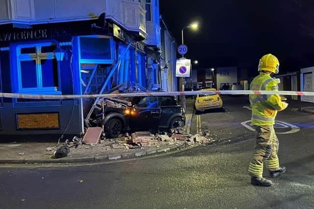 A car ploughed into the front of Southsea's Lawrence Arms pub at around 3am on Saturday, February 18.