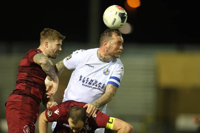 Danny Kedwell in the thick of things during Hawks' 1-0 home win over Slough Town. Photo by Dave Haines