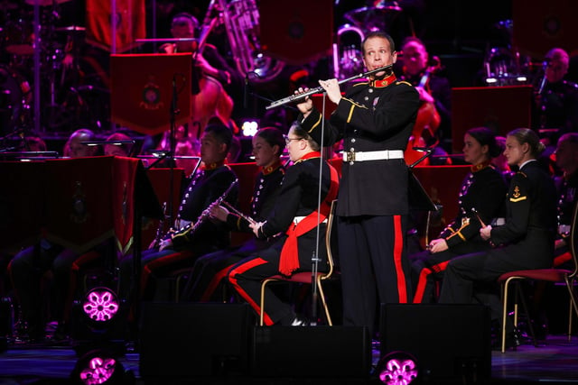 The Royal Marines Band Service performing at the annual Mountbatten Festival of Music at the Royal Albert Hall.