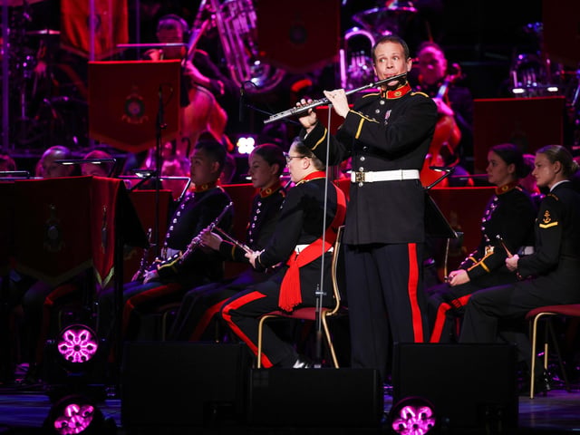 The Royal Marines Band Service performing at the annual Mountbatten Festival of Music at the Royal Albert Hall.