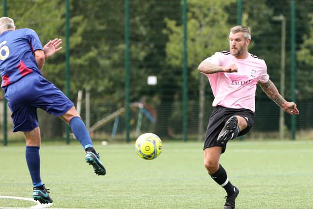 Brad Fairweather, right, netted on his Moneyfields Reserves debut against Hayling last night.
Picture: Chris Moorhouse