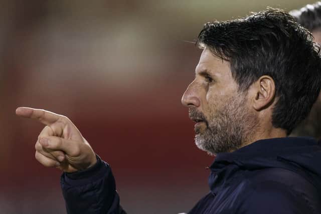 Danny Cowley at Crewe tonight. (Photo by Daniel Chesterton/phcimages.com)
