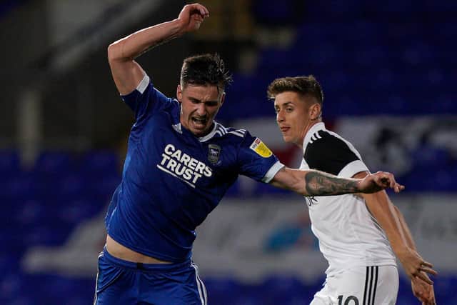 Oli Hawkins in action for new club Ipswich against Fulham. Picture: Will Oliver - Pool/Getty Images