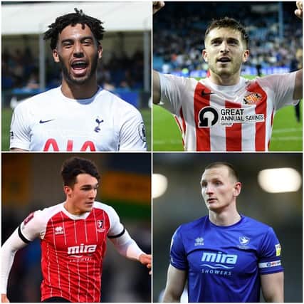Players linked with Pompey, clockwise from top left  - Kion Etete, Lynden Gooch, Will Boyle and Kyle Joseph