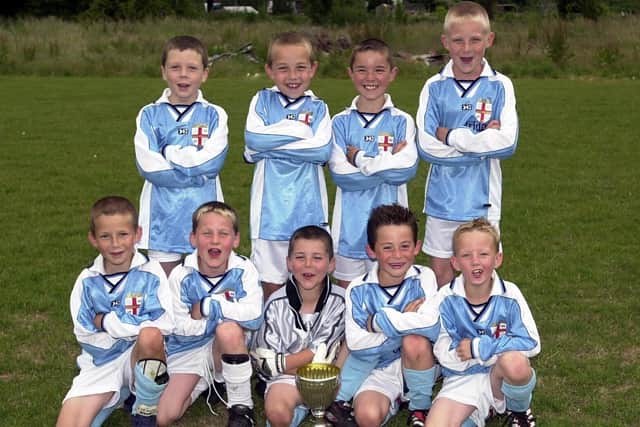 Moneyfields Under 8s, June 2001. Back (from left): Jack Heather, Lewis Thomas, Harry Bass, Dallas Morgan. Front: Jamie Ford, Tom Davis, Sam Cole, Charlie Brett and Charlie Delside.