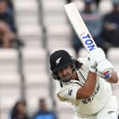 Colin de Grandhomme in ICC World Test Championship Final action for New Zealand against India at Hampshire's Ageas Bowl. Photo by GLYN KIRK/AFP via Getty Images.