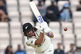 Colin de Grandhomme in ICC World Test Championship Final action for New Zealand against India at Hampshire's Ageas Bowl. Photo by GLYN KIRK/AFP via Getty Images.