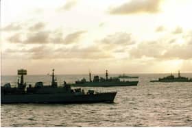 The Falklands naval task force in the Atlantic