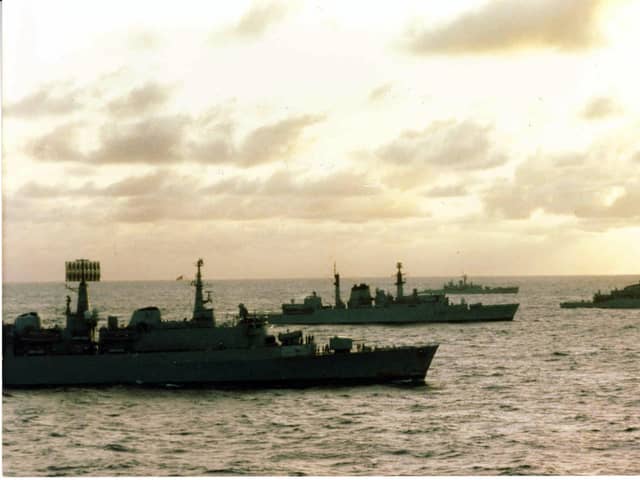 The Falklands naval task force in the Atlantic