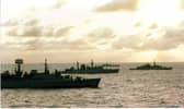 The Falklands naval task force in the Atlantic