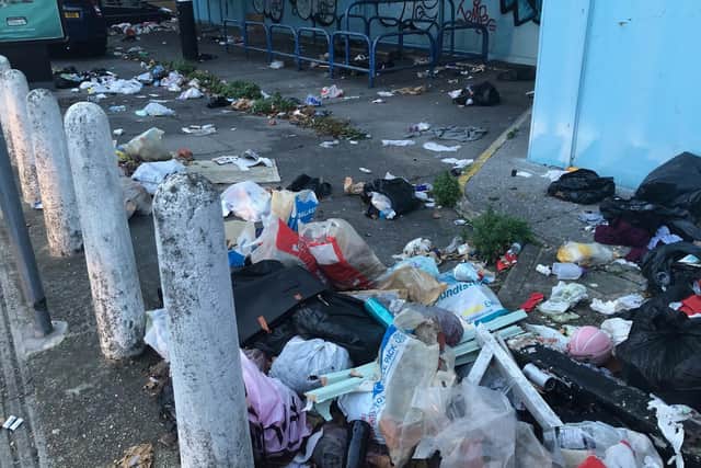 The extent of the fly-tipping at the former Kwik Save supermarket in Stubbington Avenue.