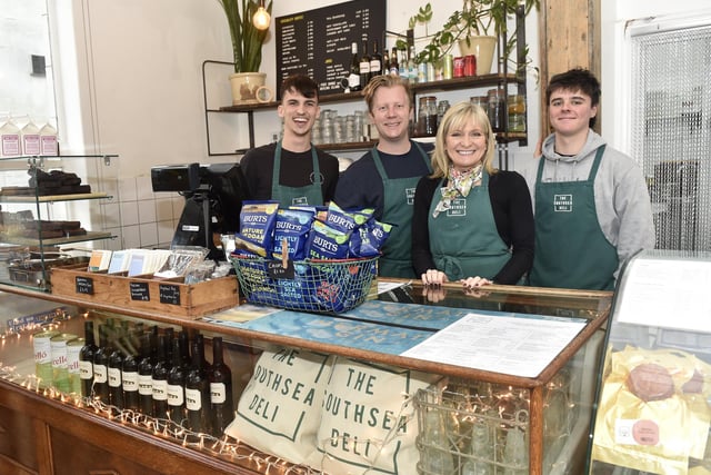 Southsea Deli in Elm Grove, Southsea, are celebrating their sixth birthday. 

Pictured is: (l-r) Luke Blay, general manager, Daniel Nowland, owner, Pella Manuel, deli assistant, and Oscar Tighe, deli assistant.

Picture: Sarah Standing (220224-7274)
