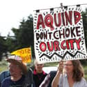 A 'Let's Stop Aquind' protest at Fort Cumberland in Eastney in 2021