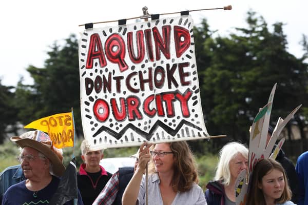 A 'Let's Stop Aquind' protest at Fort Cumberland in Eastney in 2021
