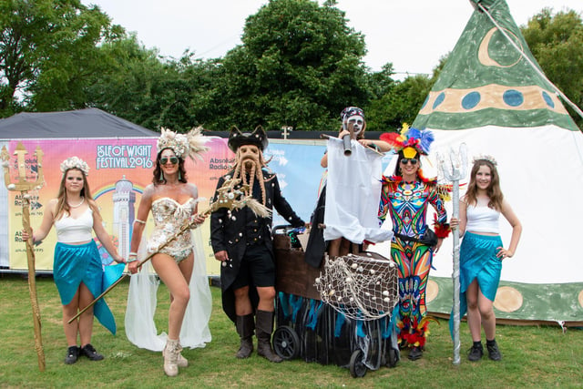 The Isle Of Wight Festival in Seaclose Park 2022. Pictured is: Winners of the Sirens and Sailors theme fancy dress competition. Picture: Emma Terracciano.