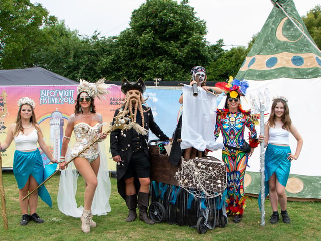 The Isle Of Wight Festival in Seaclose Park 2022. Pictured is: Winners of the Sirens and Sailors theme fancy dress competition. Picture: Emma Terracciano.
