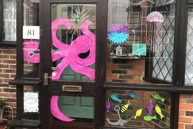A front porch decorated for the first Alverstoke Art Trail, February 2021. Picture by Zella Compton