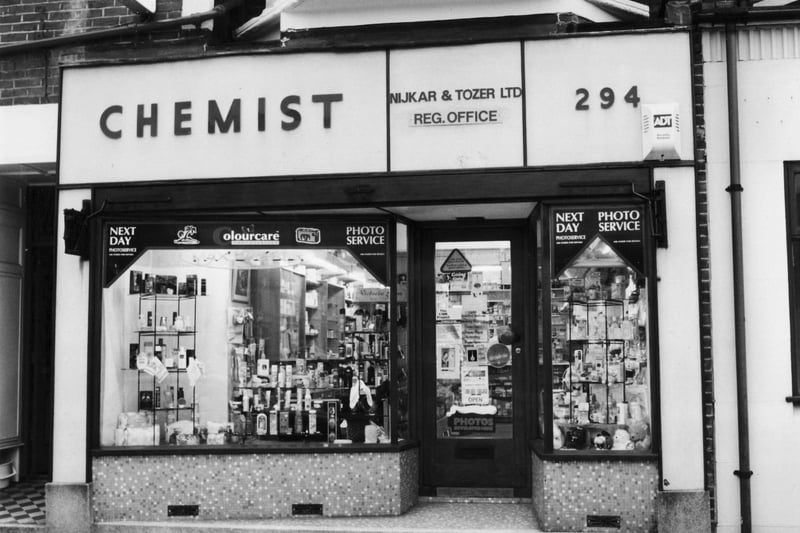 Exterior of the Nijkar and Tozer chemist in London Road in 1994