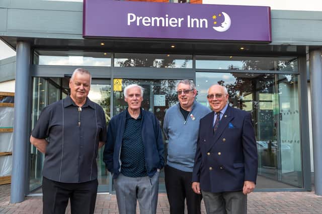 The organisers of the reunion. Pictured: Chris May (69, Staff Sergeant retired), Alan Miller (79, Warrant Officer retired), Charlie Cannings (68, Warrant officer retired) and Geoffrey Salvetti (72, Major retired - former Officer Commanding). Picture: Mike Cooter (070522)