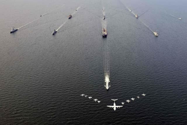 HMS Defender in action alongside vessel from the 16 nations taking part in the Baltops 22 exercise.