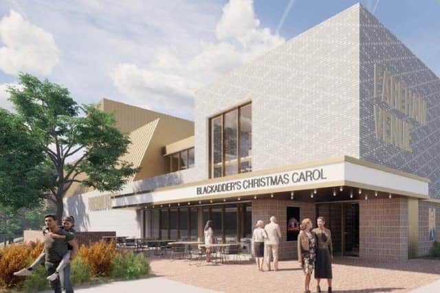 Updated designs for the exterior of Ferneham Hall following a £12.34 redevelopment. 
