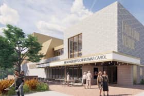 Updated designs for the exterior of Ferneham Hall following a £12.34 redevelopment. 
