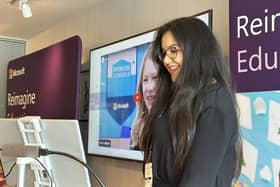 Hajar Bellazrak speaking at the Bett Conference for Microsoft. Picture by Mark Sparvell