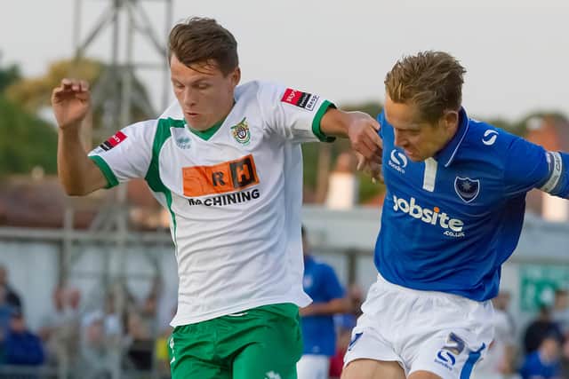 Alfie Rutherford in action for Bognor in a pre-season friendly against Pompey in July 2015.