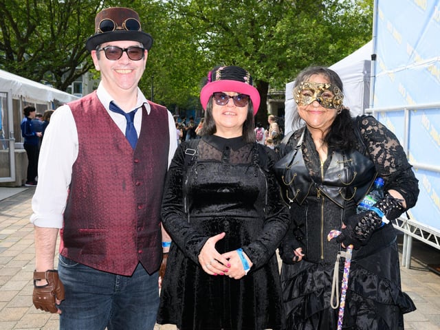 Adrian, Judy, and Zita. Steam Punk fans. Picture: Keith Woodland (110521-100)