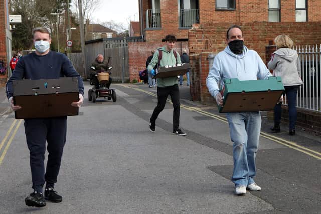 More than 30 volunteers helped move food from the food bank in Fareham.