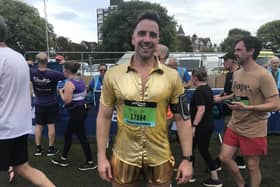 Tom Macpherson, 34, took part in the Great South Run in an all gold outfit to support Dougie Mac Hospice.