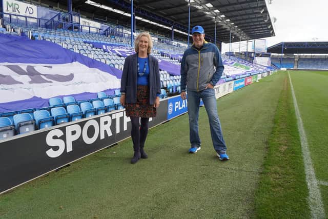 Pompey in the community chief executive Clare Martin, and director of Believe and Achieveevents, Rob Piggott,