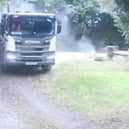 Footage released by Warwickshire Rural Crime Team shows the moment a lorry driver smashed into the 5ft-tall William Gladstone memorial cross in Lea Marston, Warwickshire, in August 2024.