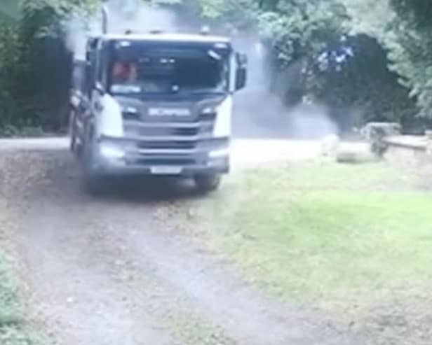Footage released by Warwickshire Rural Crime Team shows the moment a lorry driver smashed into the 5ft-tall William Gladstone memorial cross in Lea Marston, Warwickshire, in August 2024.