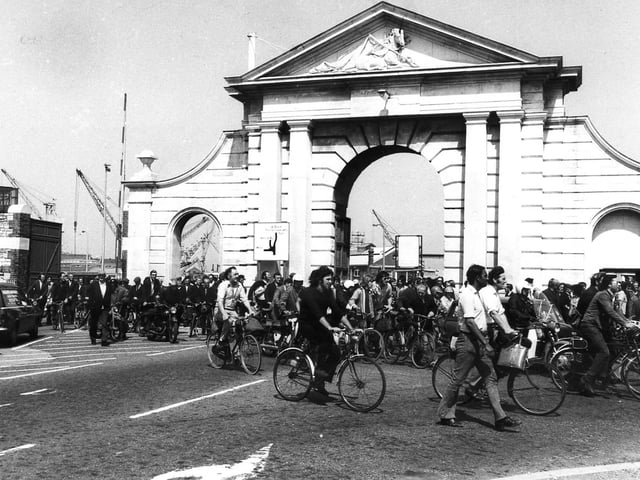 Dockyard workers strike in a pay dispute June 1975. The News PP199