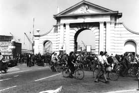 Dockyard workers strike in a pay dispute June 1975. The News PP199