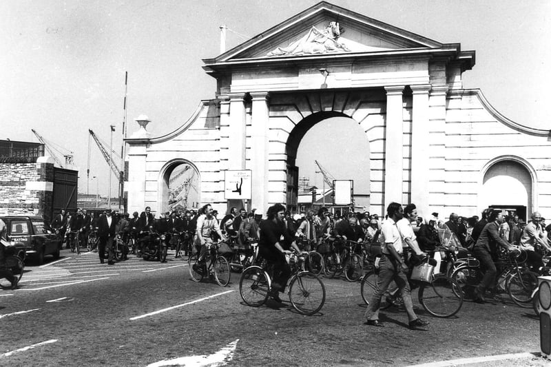 Dockyard workers strike in a pay dispute June 1975. The News PP199