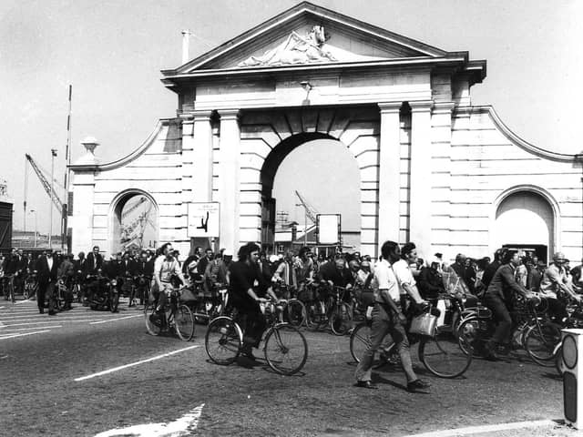 Dockyard workers strike in a pay dispute June 1975. The News PP199