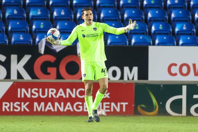 Duncan Turnbull's sole Pompey first-team outing was the Papa John's Trophy defeat at Peterborough in January. Picture:  Nigel Keene/ProSportsImages