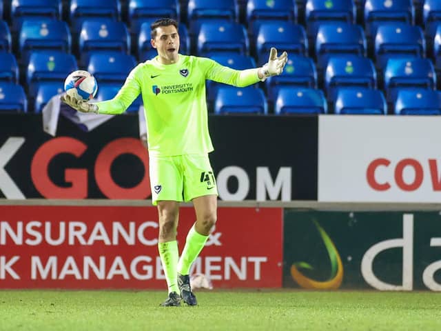 Duncan Turnbull's sole Pompey first-team outing was the Papa John's Trophy defeat at Peterborough in January. Picture:  Nigel Keene/ProSportsImages