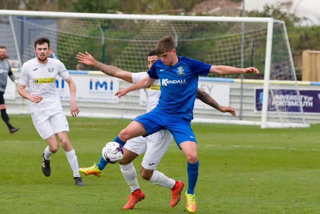 Brandon Miller, seen here playing for Baffins Milton Rovers, netted Horndean's consolation at Hamworthy.
Picture: Duncan Shepherd