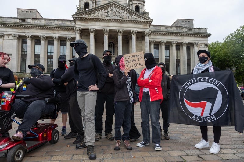 A group of anti-fascists had heated exchanges with anti illegal immigration protestors.