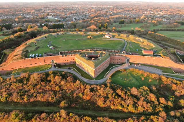 Stunning autumnal aerial view of Fort Purbrook by Brandon Passingham/Magpie Drone Services. Instagram: @magpiedroneservices