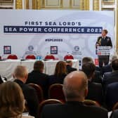 The First Sea Lord Admiral Sir Ben Key KCB CBE delivers his keynote speech at the Sea Power Conference.
