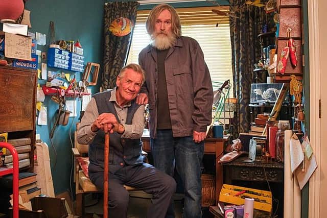 Michael (Pearce Quigley) and dad Brian (Michael Palin) in the new comedy from Mackenzie Crook, Small Prophets (Picture: BBC/Hot Olives Productions)