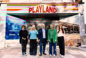 Outside of Playland [left to right]: Dylan James-Yeomans, Annabel Cook, Councillor Steve Pitt, Gemma Nichols, and Jasmine Mundy.