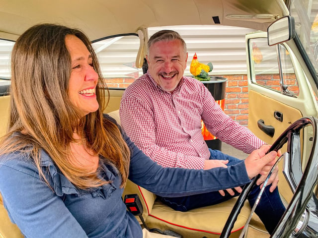 Visitors inside the cars of Beaulieu's new attraction We Had One of Those.