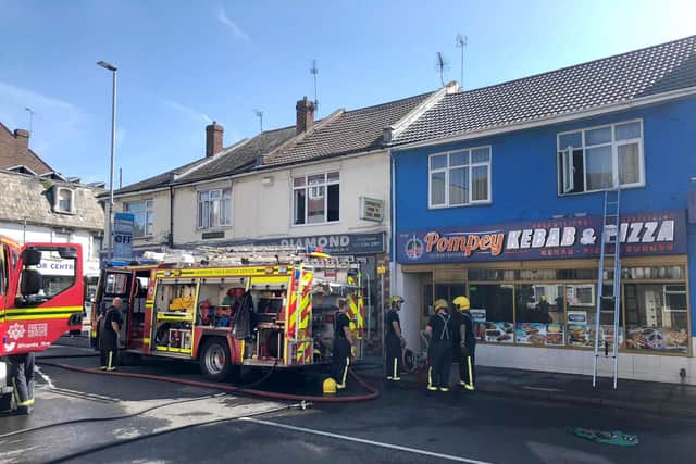 Firefighters have been tackling a blaze at Pompey Kebab in Kingston Road, Buckland. Picture: Richard Lemmer