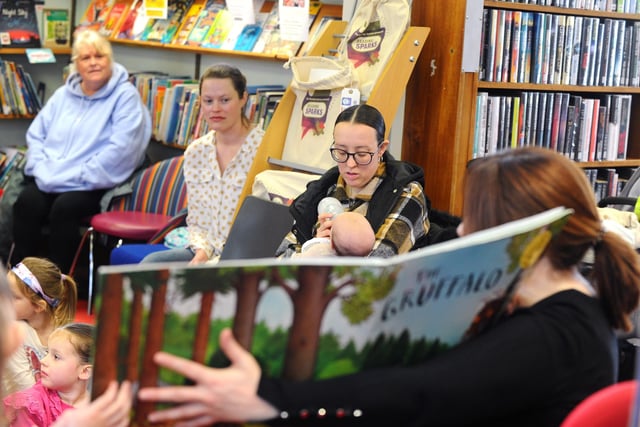 A reading of the book The Gruffalo with an a appearance from The Gruffalo himself at the Alderman Lacey Library in Baffins. Picture: Sarah Standing (140223-5486)