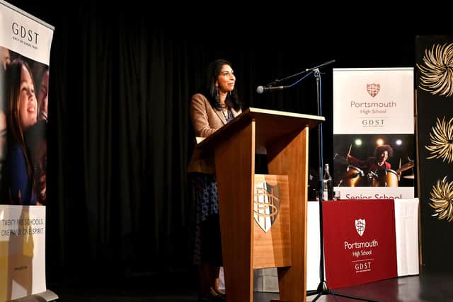 Home secretary Suella Braverman speaking to Portsmouth High School pupils. Picture: Sally Tiller